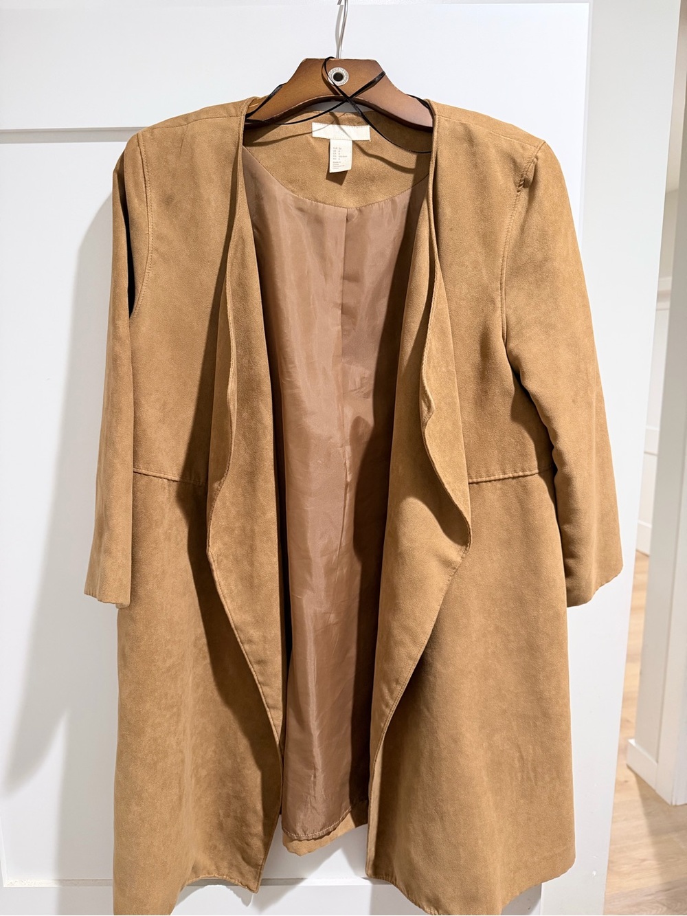 H&M Tan Open-Front Suede-Look Trench Coat